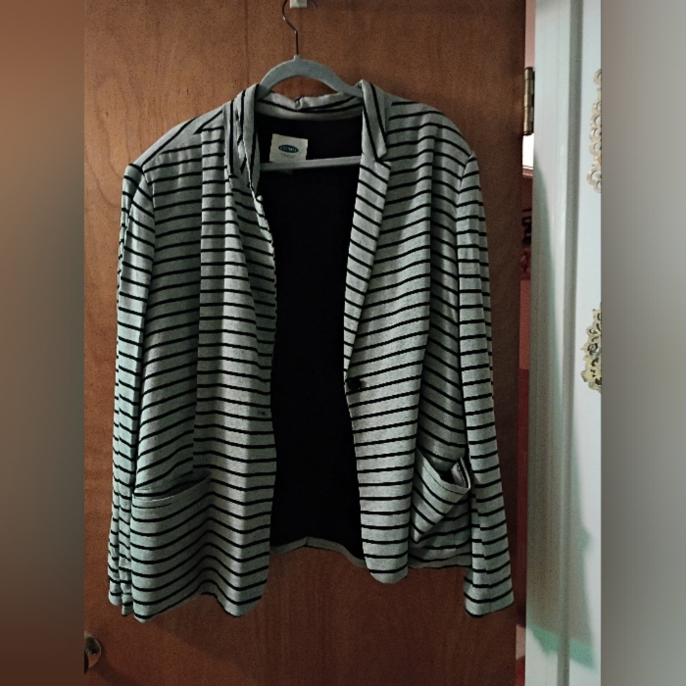 Striped Open-Front Women's Blazer Jacket - Black & Gray